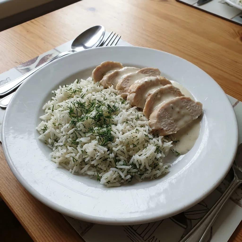 رز بالشبت مع صدور الدجاج بالكريمة – مطبخ يواجه